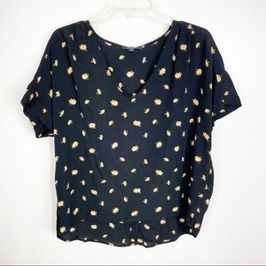 Madewell Top Daisy Print Drapey V-Neck Blouse